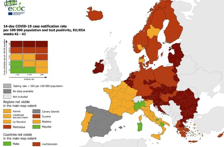 ECDC: Στο «κόκκινο» Βόρεια Ελλάδα και Θεσσαλία – Τι γίνεται στην υπόλοιπη επικράτεια