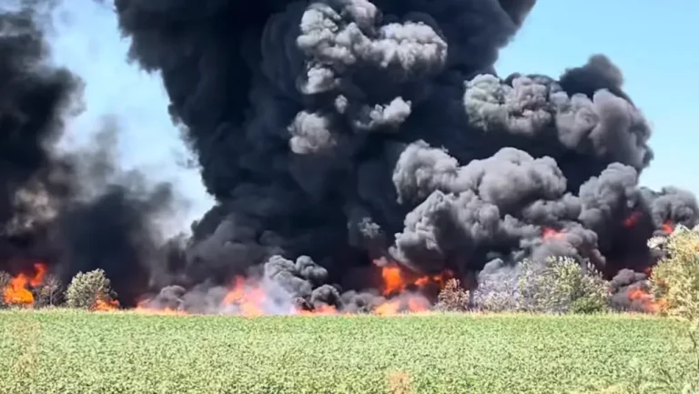 Μάχη με τις φλόγες σε χώρο ανακύκλωσης στη Λάρισα (VIDEO)