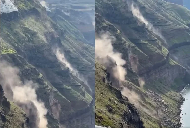 Σοκαριστικό βίντεο: Η στιγμή της κατολίσθησης στη Σαντορίνη