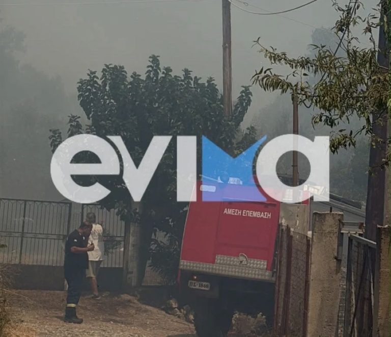 Εύβοια: Φωτιά κοντά στο χωριό Επισκοπή – Καίει δίπλα σε σπίτια, μήνυμα του 112 για εκκένωση (photo+video)